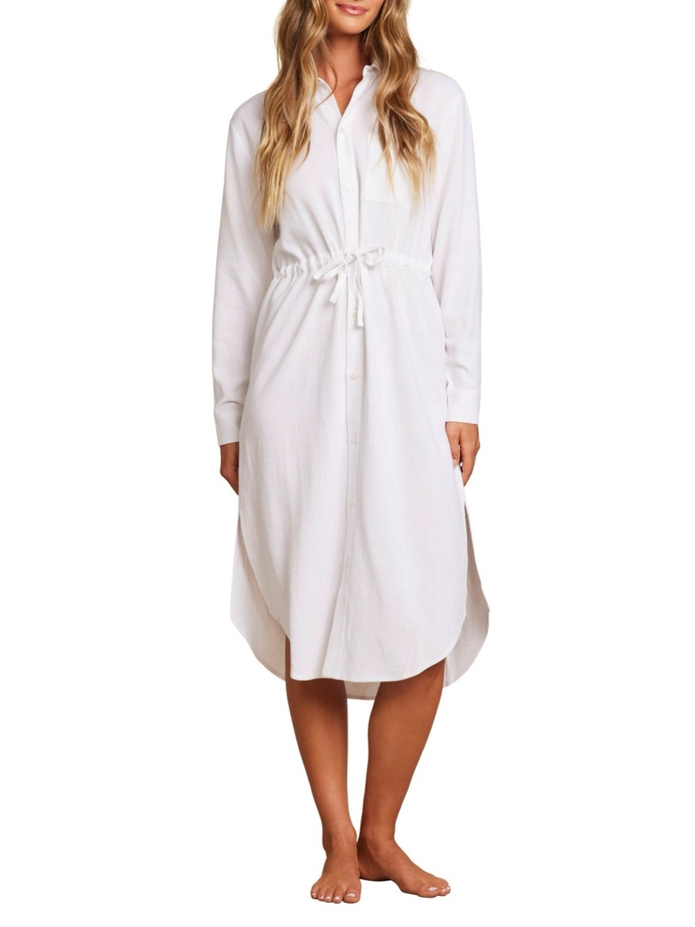Barefoot Dreams Malibu Collection Long Sleeve Sleep Shirtdress in white